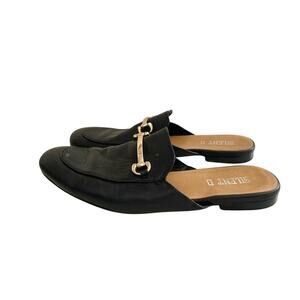 Silent D Women's Shoes Mules Size 39 U.S. 8.5  Black Leather Gold Horsebit